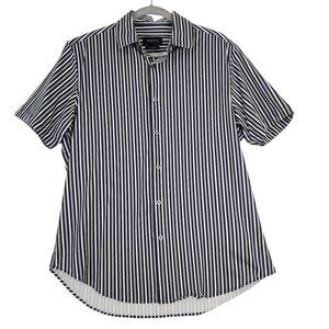 BUGATCHI Shirt Men's Large Comfort Stretch Short Sleeve Button Down Stripped Top